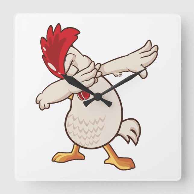 Kyckling Dabbing Bonde Dab Dansar Fyrkantig Klocka (Framsida)