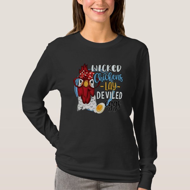 Kyckling  Elaka hönor lägger djävulseggt T Shirt (Framsida)