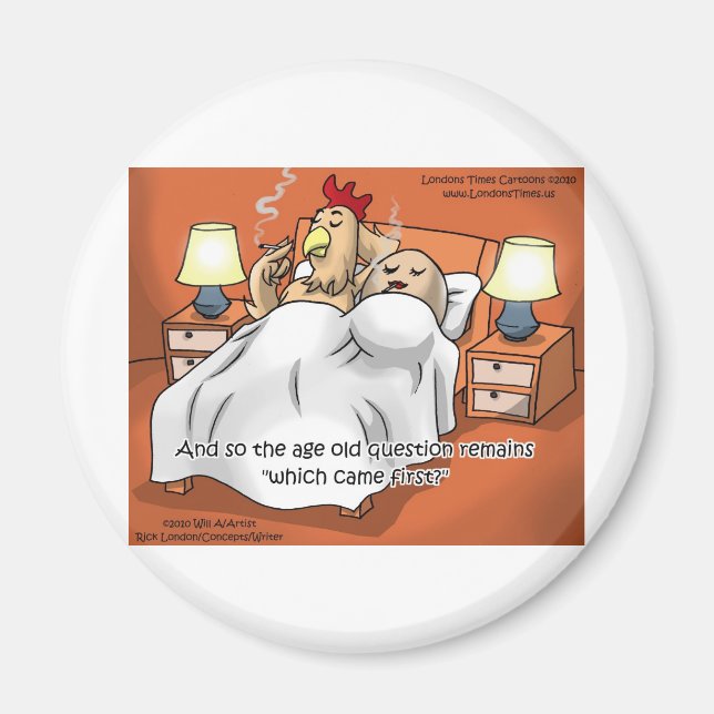 Kyckling eller ägg kom första gången? Lönsam gåva  Magnet (Framsidan)