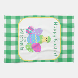 Kyckling Färgade Ägg Grön Kryss Glad Påsk NAMN Kökshandduk