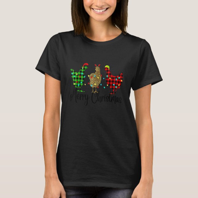 Kyckling God Jul Röd Grön Randig Leopard Mönster T Shirt (Framsida)