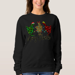Kyckling God Jul Röd Grön Rutig Leopard Dräkt T Shirt