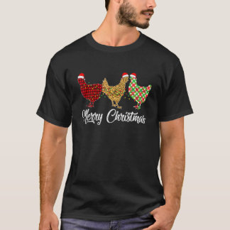 Kyckling God Jul Röd Grön Rutig Leopard Mönster T Shirt
