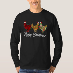 Kyckling God Jul Röd Grön Rutig Leopard Päls T Shirt