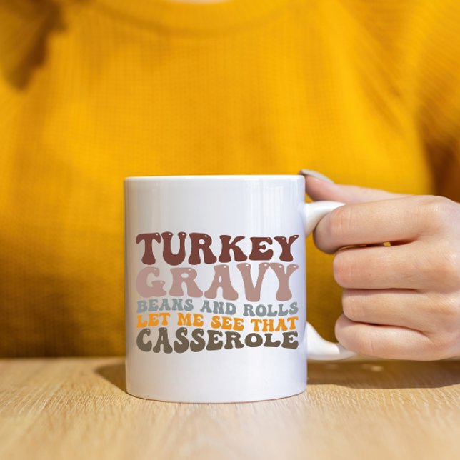 Kyckling Gravy Bönor Och Rullar Höst Tackelsedagen Kaffemugg (Skapare uppladdad)