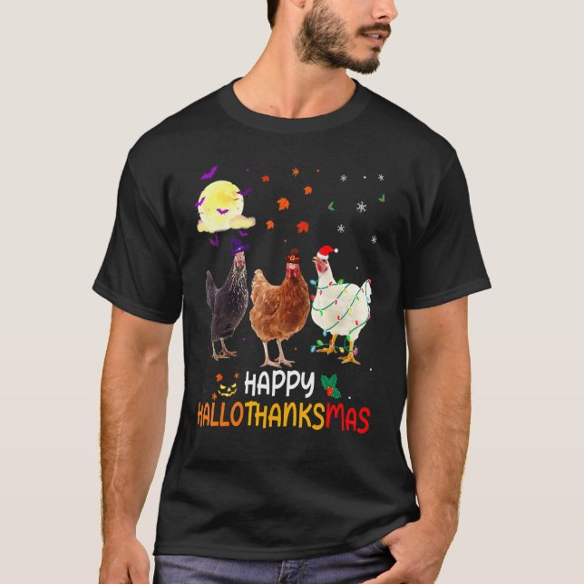 Kyckling Halloween och God Jul Glad Hallot T Shirt (Framsida)