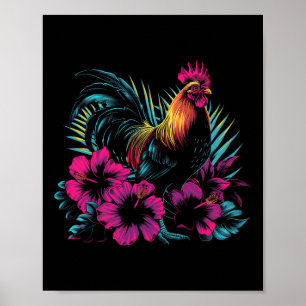 Kyckling Hawaian Blommor Tupp Kauai Hawaii Vint Poster
