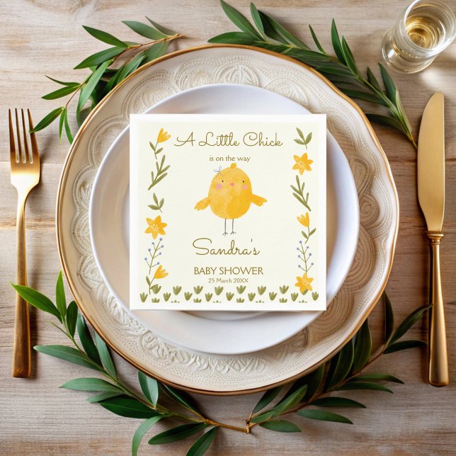 Kyckling i boskap vid nybabydusch pappersservett (Chicken farm animals whimsical spring baby shower personalized napkins chick baby shower decor)