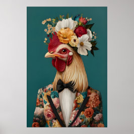 Kyckling i kostymaffisch, kycklingporträtt, kyckli poster