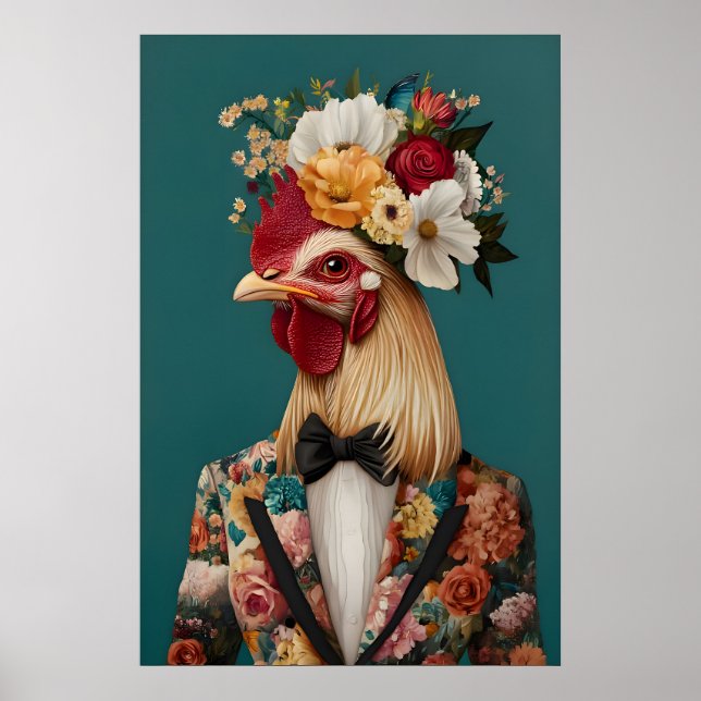 Kyckling i kostymaffisch, kycklingporträtt, kyckli poster (Framsidan)