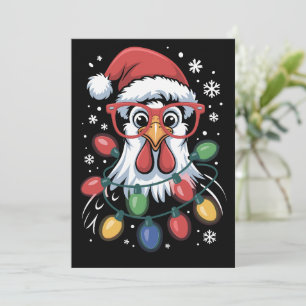 Kyckling julgran lampor gård djur tomte julkort