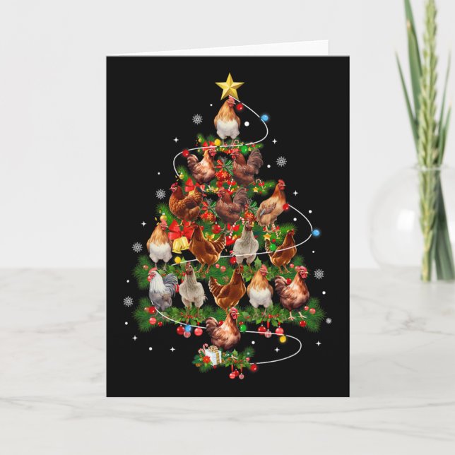 Kyckling julgran lampor Santa hatt jul kyckling Kort (Framsida)