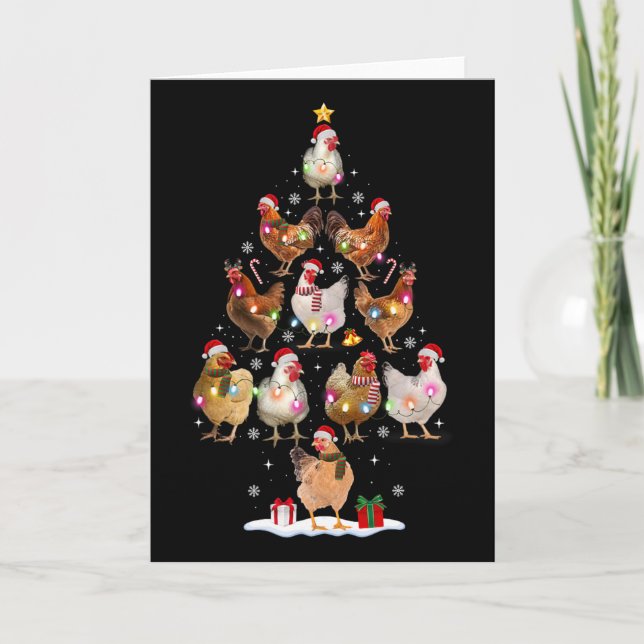 Kyckling Julgran Ljus Santa Hatt Rolig Julklapp Kort (Framsida)