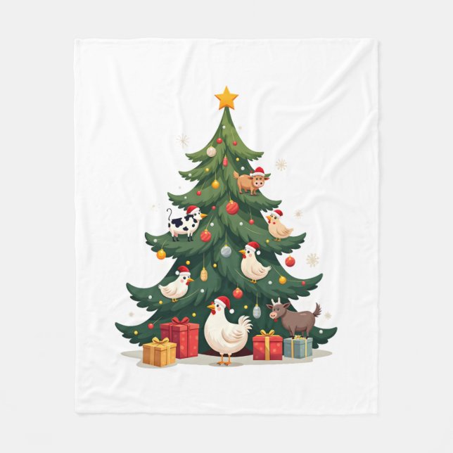 Kyckling Ko Get Häst Gård Djur Bonde Jul Fleecefilt (Framsidan)