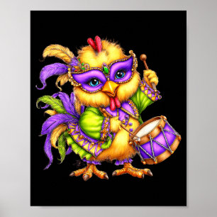 Kyckling Mardi Gras Nola Maskpärl Söt Barn Pojkar  Poster