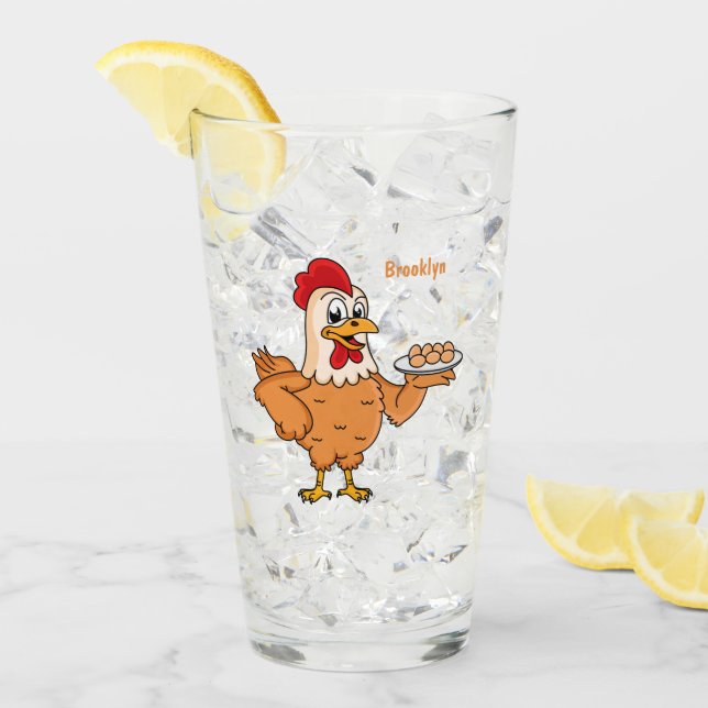 Kyckling med ägg på tallrik tecknad serie glaskopp (Framsida Ice)