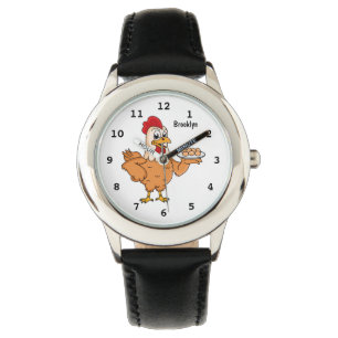 Kyckling med ägg på tecknad av plattor armbandsur