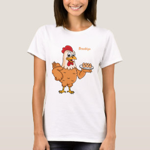 Kyckling med ägg på tecknad av plattor t shirt