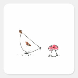 Kyckling med mushroom Square Stickers Fyrkantigt Klistermärke