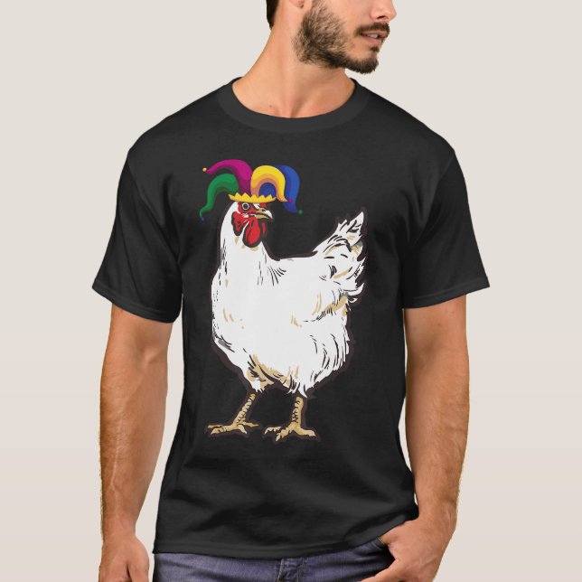 Kyckling Med Narren Hatt Mardi Gras Kostym T Shirt (Framsida)