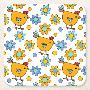 Kyckling och blomma i gräddfärg underlägg papper kvadrat