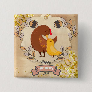 Kyckling och Chick i Cute Roligt lycklig Knapp