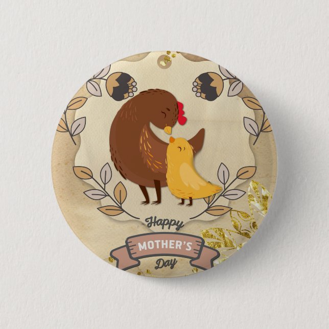 Kyckling och Chick i Cute Roligt lycklig Knapp (Framsida)