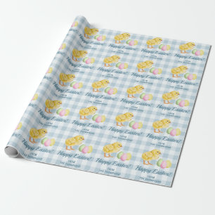 Kyckling Och Pastellfärgade Ägg Glad Påsk Blå Ruti Presentpapper