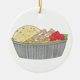 Kyckling och Ris Platter Plate NYC Halal Cart Food Julgransprydnad Keramik