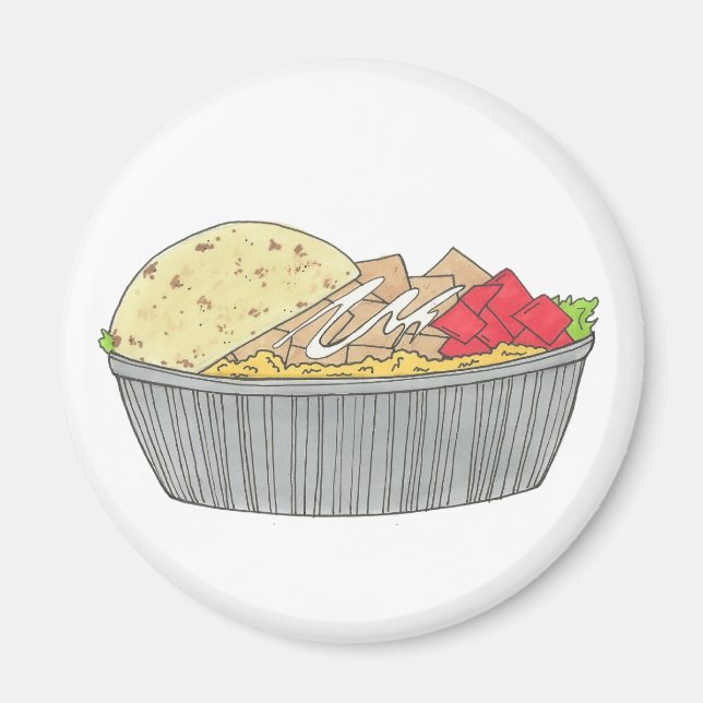 Kyckling och Ris Platter Plate NYC Halal Cart Food Magnet (Framsidan)