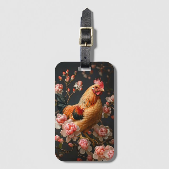 Kyckling omgiven av Rosa Flowers Bagagebricka (Framsida vertikal)