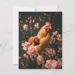 Kyckling omgiven av Rosa Flowers Vykort