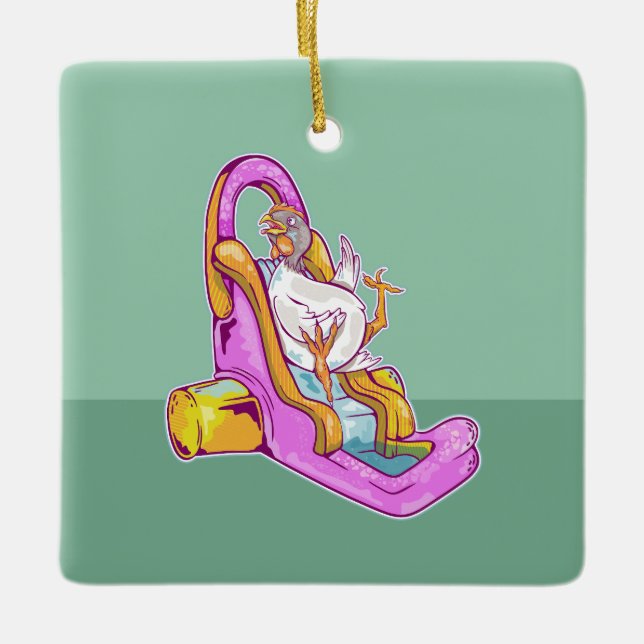 Kyckling på en vattenbild julgransprydnad keramik (Framsida)