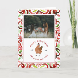 Kyckling Röd & Grön Akvarell Jul Foto Helgkort