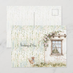 Kyckling Romantiskt Hus Fönster Blommig Vykort