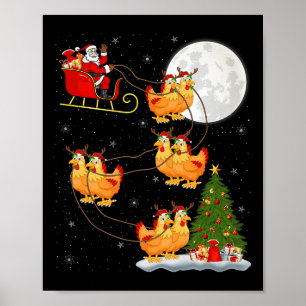 Kyckling Santa Släd Flygande Rolig Magisk Jul Poster