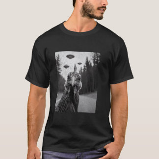 Kyckling Selfie Med Alien UFO, Roligt UFO Gårds Dj T Shirt