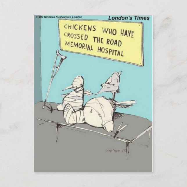Kyckling som korsade sjukhuset på väg vykort (Framsida)