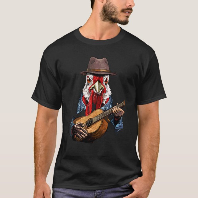 Kyckling spelar akustisk gitarr Kyckling Gitarr Pl T Shirt (Framsida)