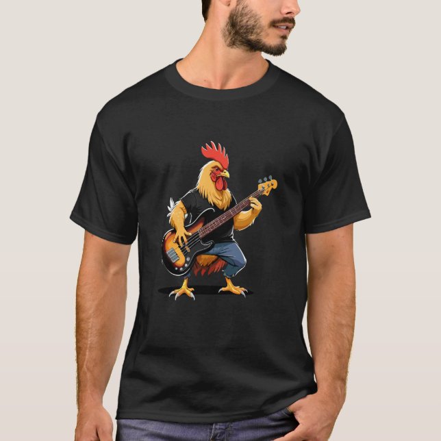 Kyckling spelar elbas, kyckling gitarrist t shirt (Framsida)