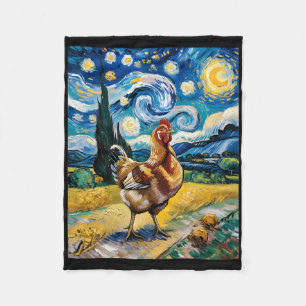 Kyckling Stjärnklar Natt Van Gogh Stil Höns Farm F Fleecefilt