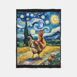 Kyckling Stjärnklar Natt Van Gogh Stil Höns Farm F Fleecefilt