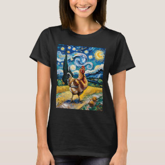 Kyckling Stjärnklar Natt Van Gogh Stil Höns Gård U T Shirt