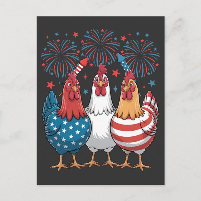 Kyckling USA Flag Patriotisk 4:e Juli Vykort (Framsida)