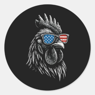 Kyckling Usa Flag Sungles Tupp 4:e Juli Runt Klistermärke