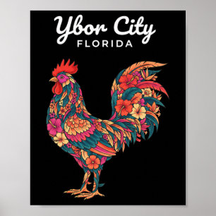 Kyckling Ybor City Tropisk Tupp, Floral Florida Poster
