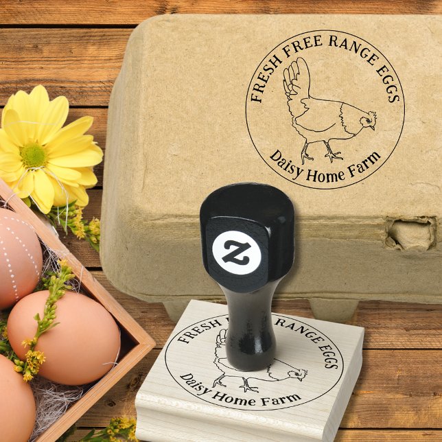 Kycklingägg Enkla Handritade Stämpel (Chicken egg box ink rubber stamp custom business fresh free range hen eggs labelling)