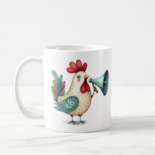 Kycklingar eller Tupp Illustration Folk Art Kaffemugg
