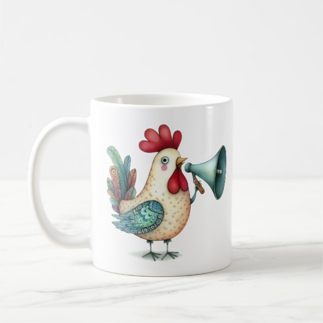 Kycklingar eller Tupp Illustration Folk Art Kaffemugg (Vänster)