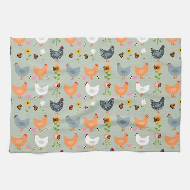 Kycklingar i Flowers Kitchen Towel Kökshandduk (Horisontell)